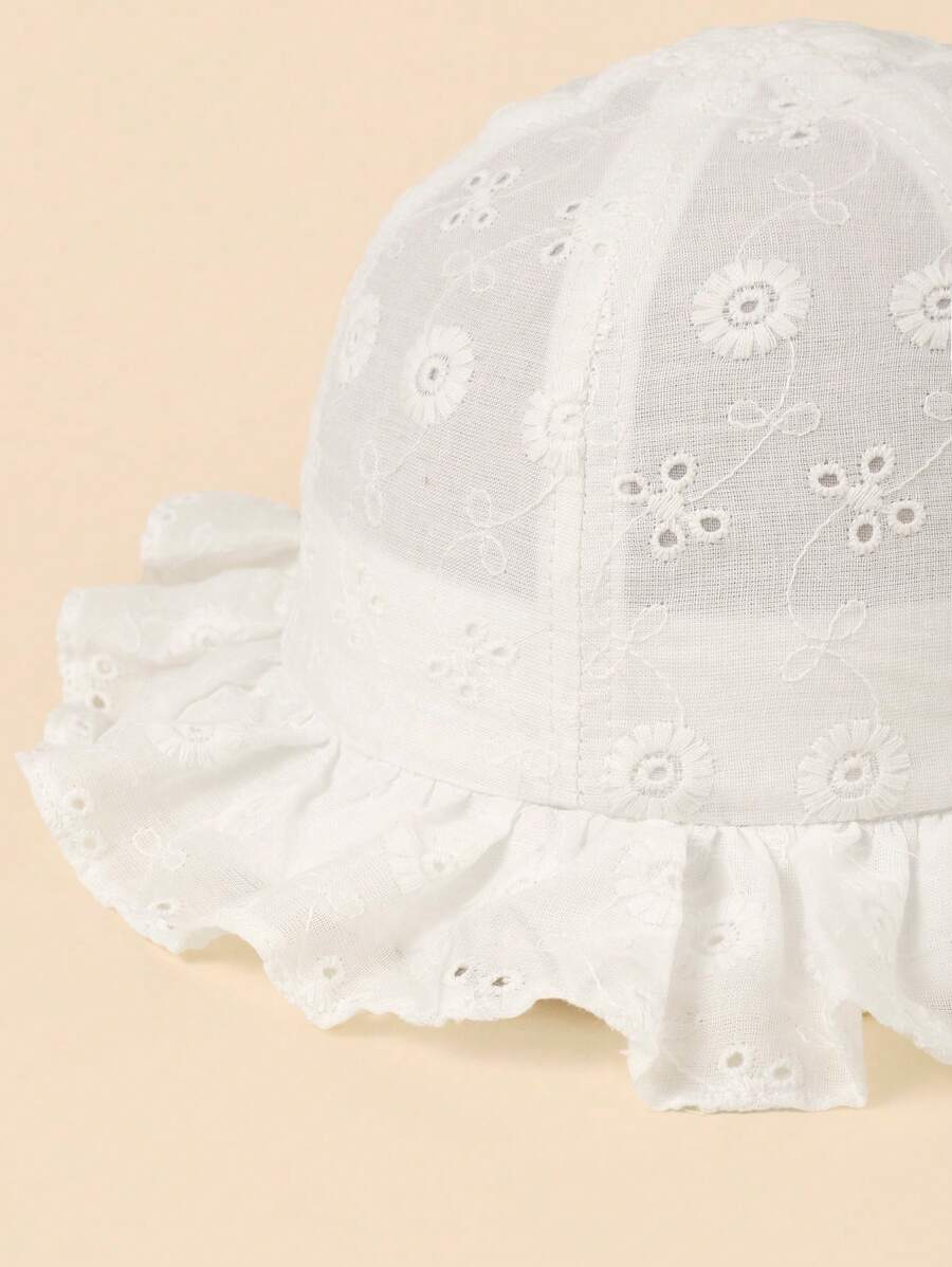 White Floral Embroidery Bucket - Bucket Hat Cotton avaliação e preço