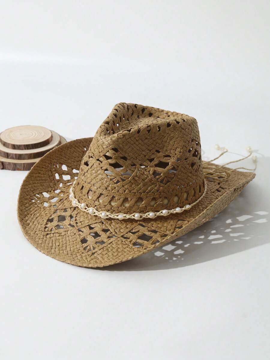 Unisex Straw Cowboy Hat With P - Cowboy Hat Straw avaliação e preço
