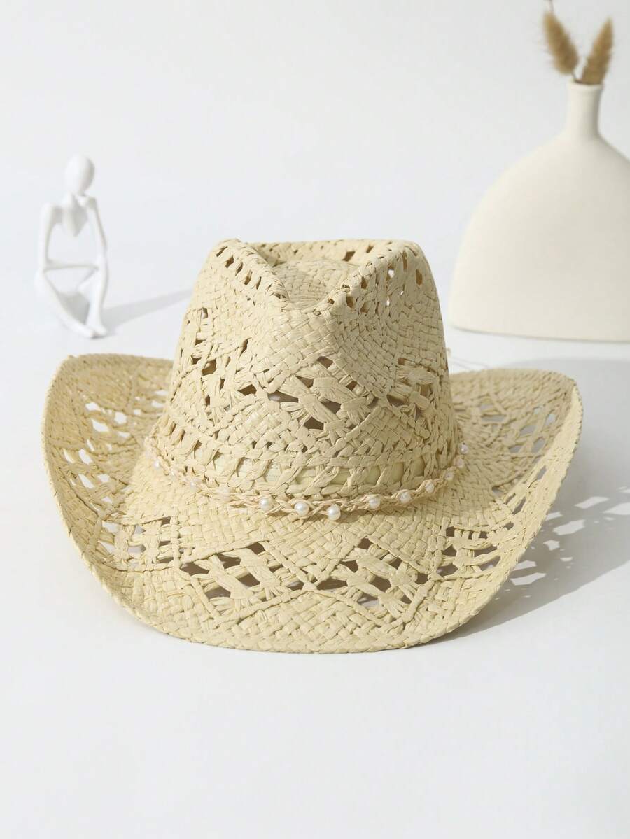Unisex Straw Cowboy Hat With P - Cowboy Hat Straw avaliação e preço