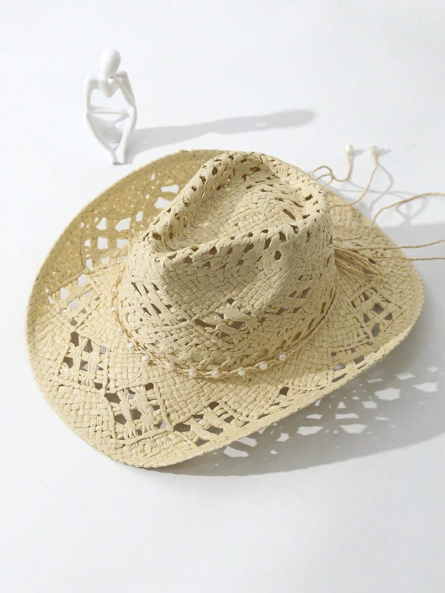 Unisex Straw Cowboy Hat With P - Cowboy Hat Straw avaliação e preço