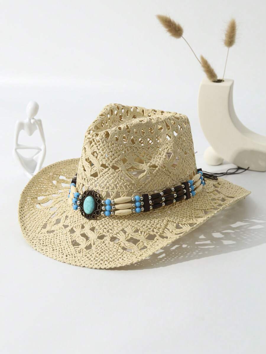Unisex Turquoise Decorated Hol - Cowboy Hat Straw avaliação e preço