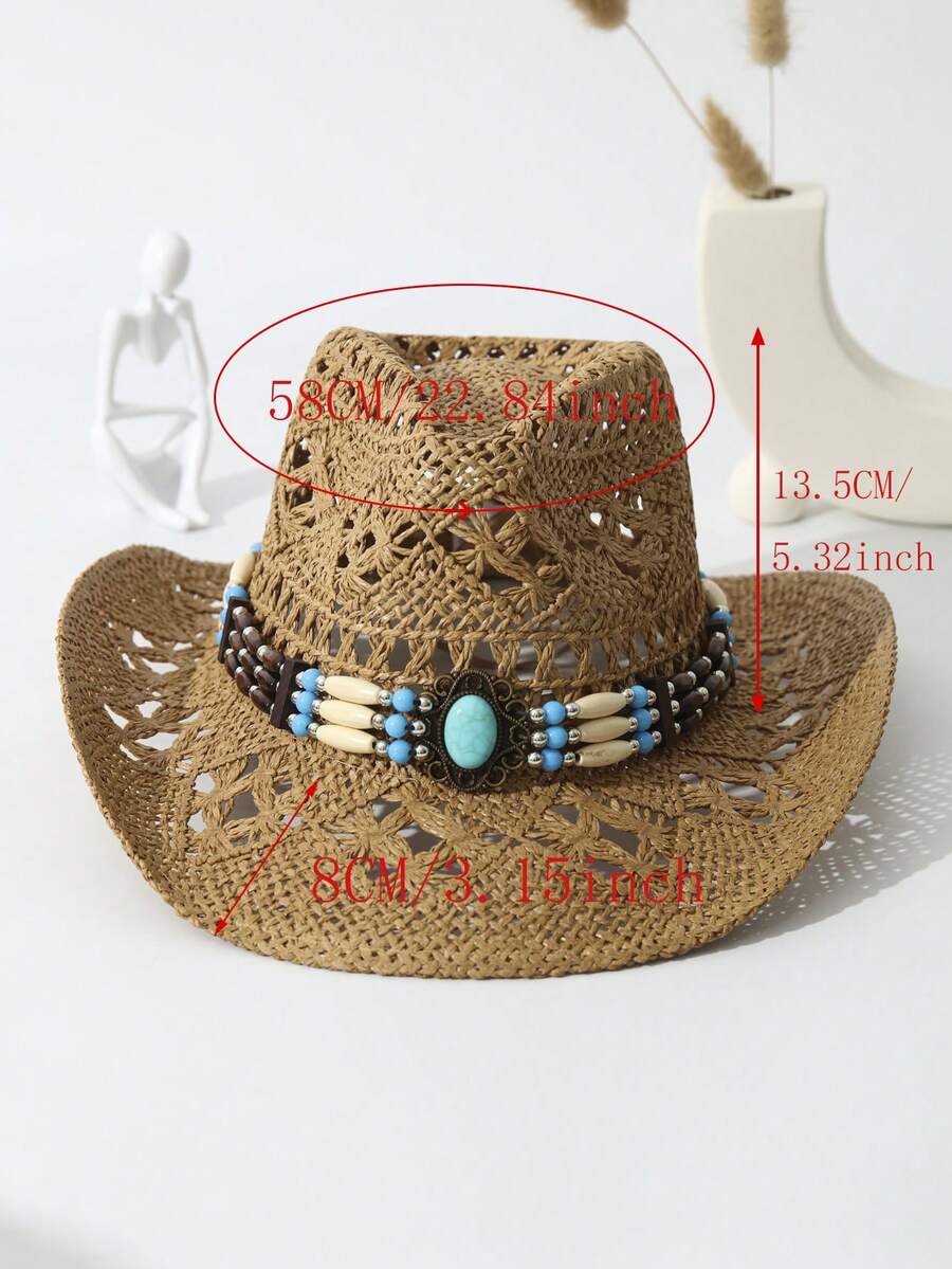 Unisex Turquoise Decorated Hol - Cowboy Hat Straw avaliação e preço