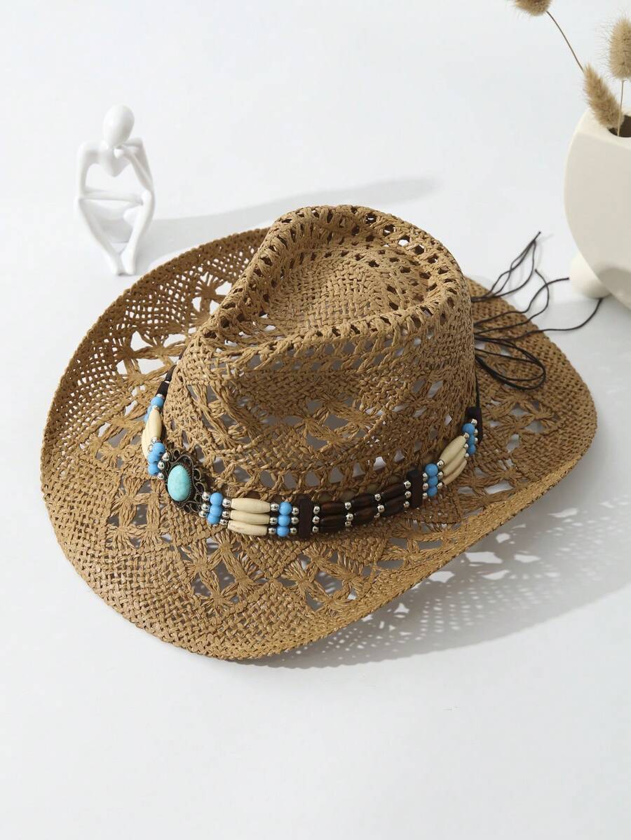 Unisex Turquoise Decorated Hol - Cowboy Hat Straw avaliação e preço