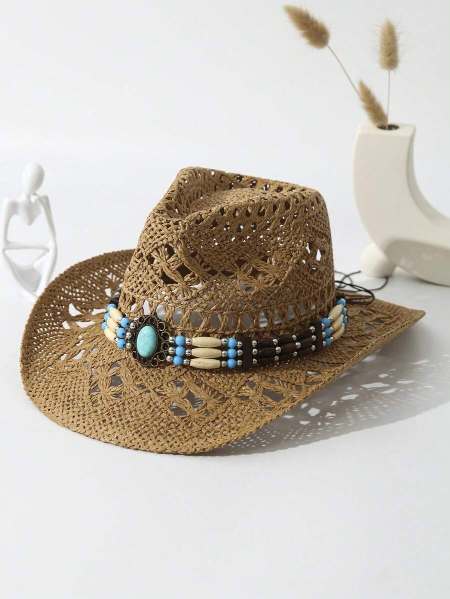 Unisex Turquoise Decorated Hol - Cowboy Hat Straw avaliação e preço
